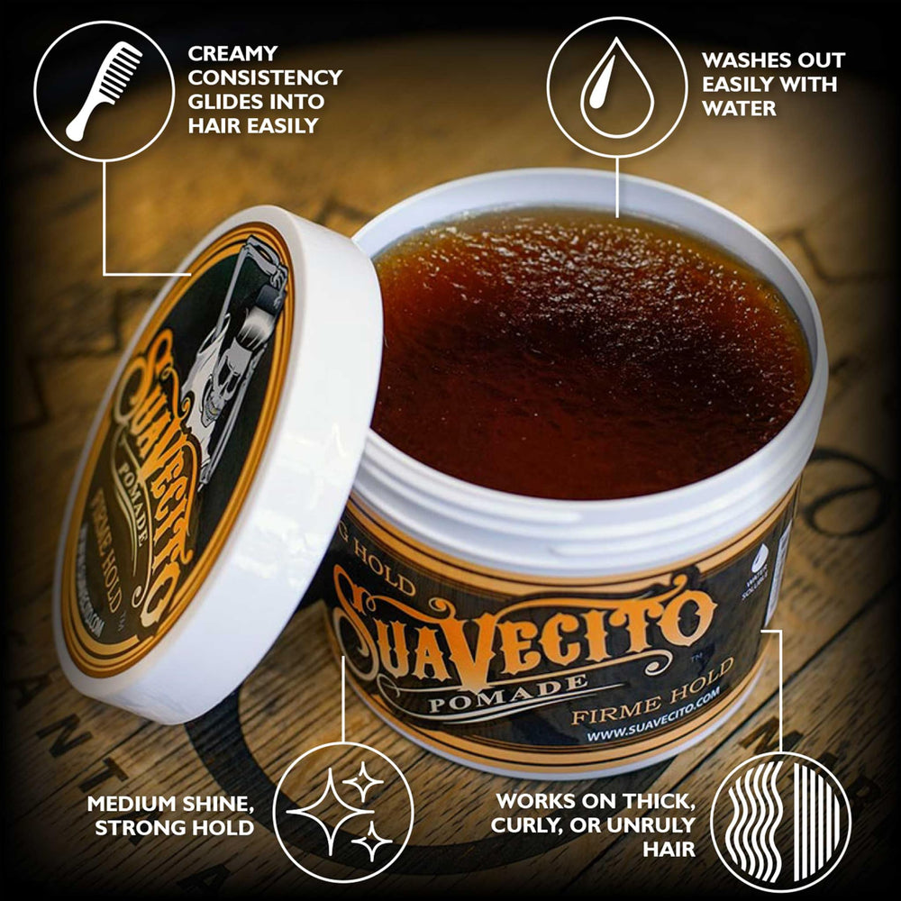 Suavecito Pomade before and after hairstyle transformation with visible hold benefit