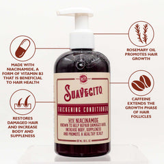 Suavecito Pomade rosemary oil and biotin bottles highlighting botanical and strengthening benefits