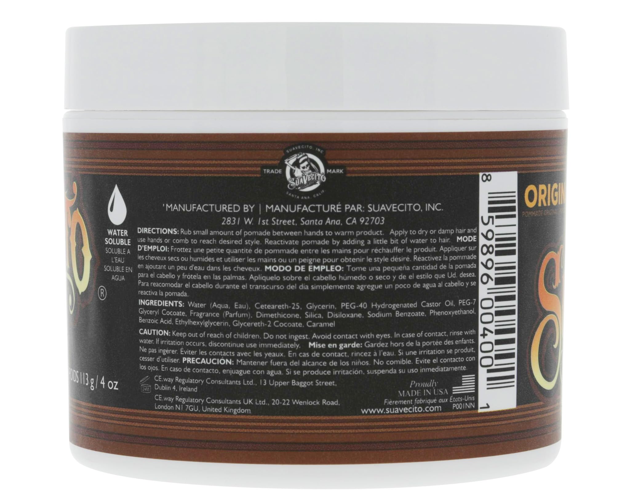 Suavecito Pomade open jar showing creamy texture for easy application