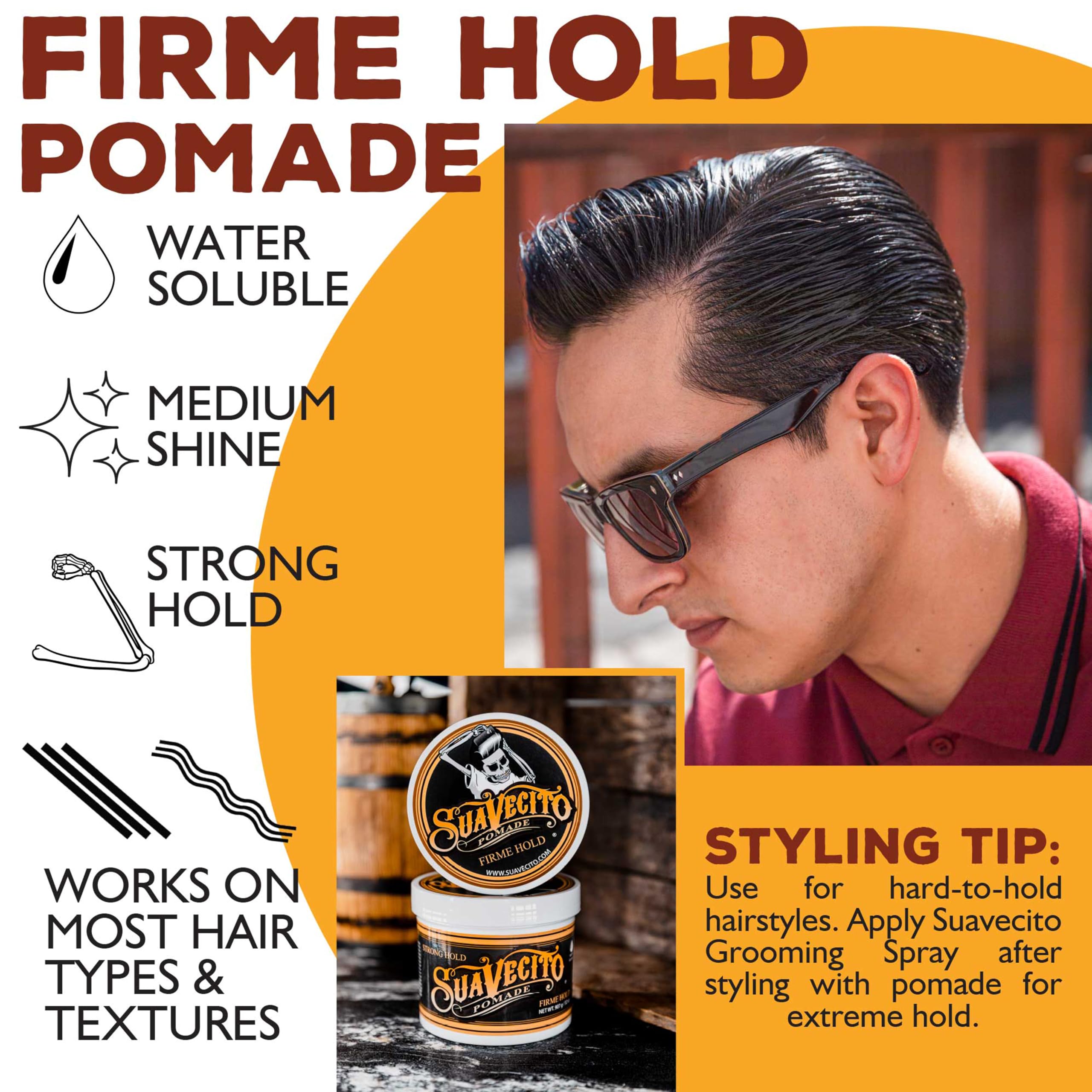 Suavecito Pomade in barbershop setting used by stylist for professional results