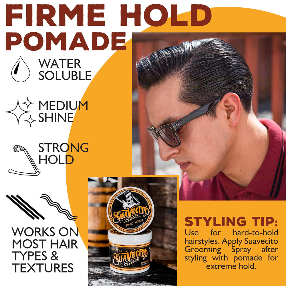 Suavecito Pomade in barbershop setting used by stylist for professional results