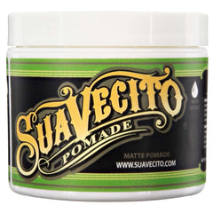 Suavecito matte pomade front tub showing branding and size for clear choice