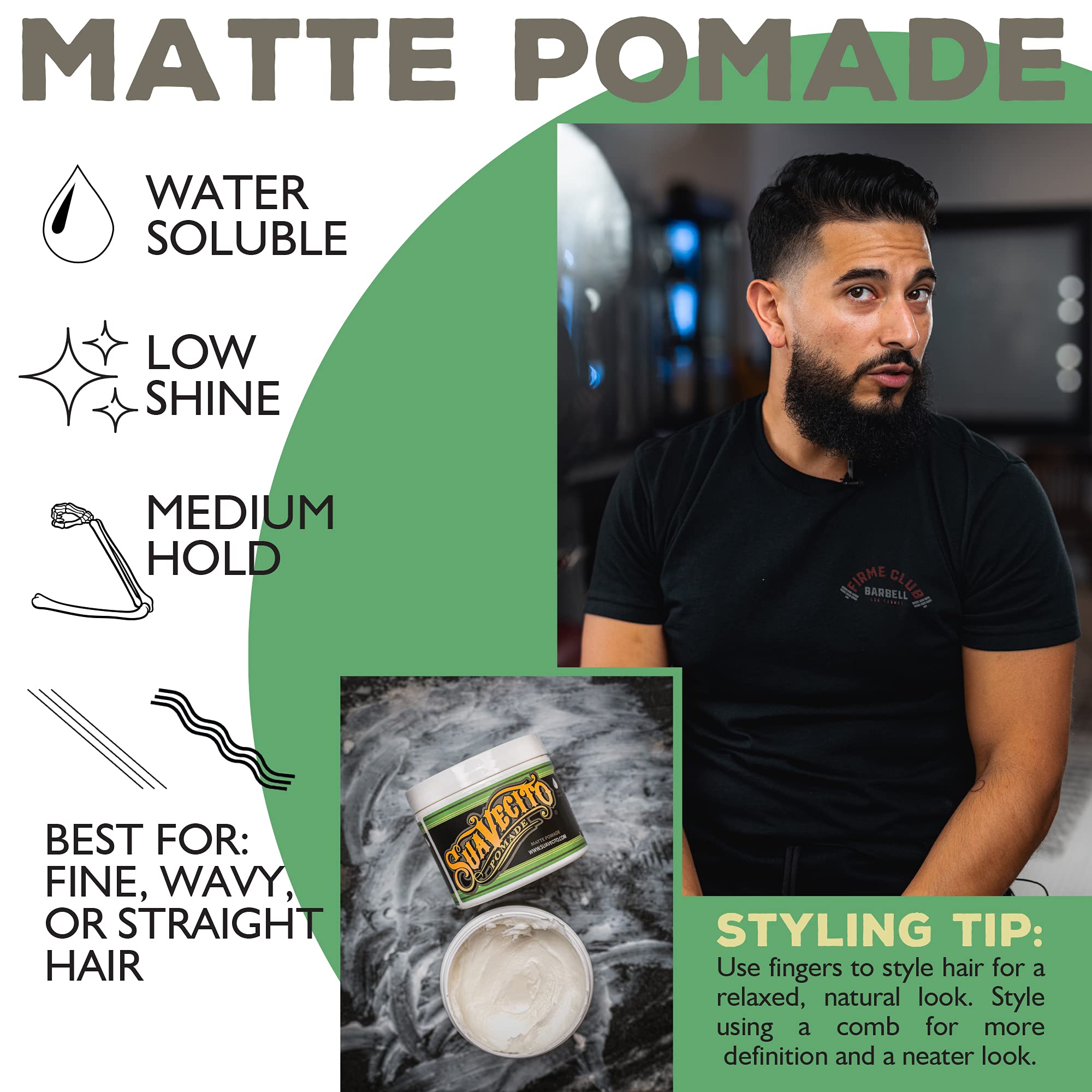 Suavecito matte pomade hair before and after showcasing natural matte definition