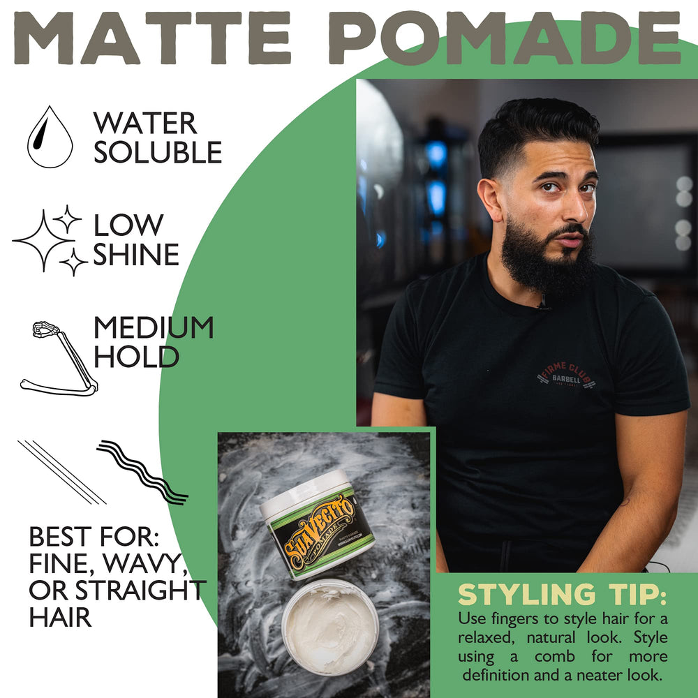 Suavecito matte pomade hair before and after showcasing natural matte definition