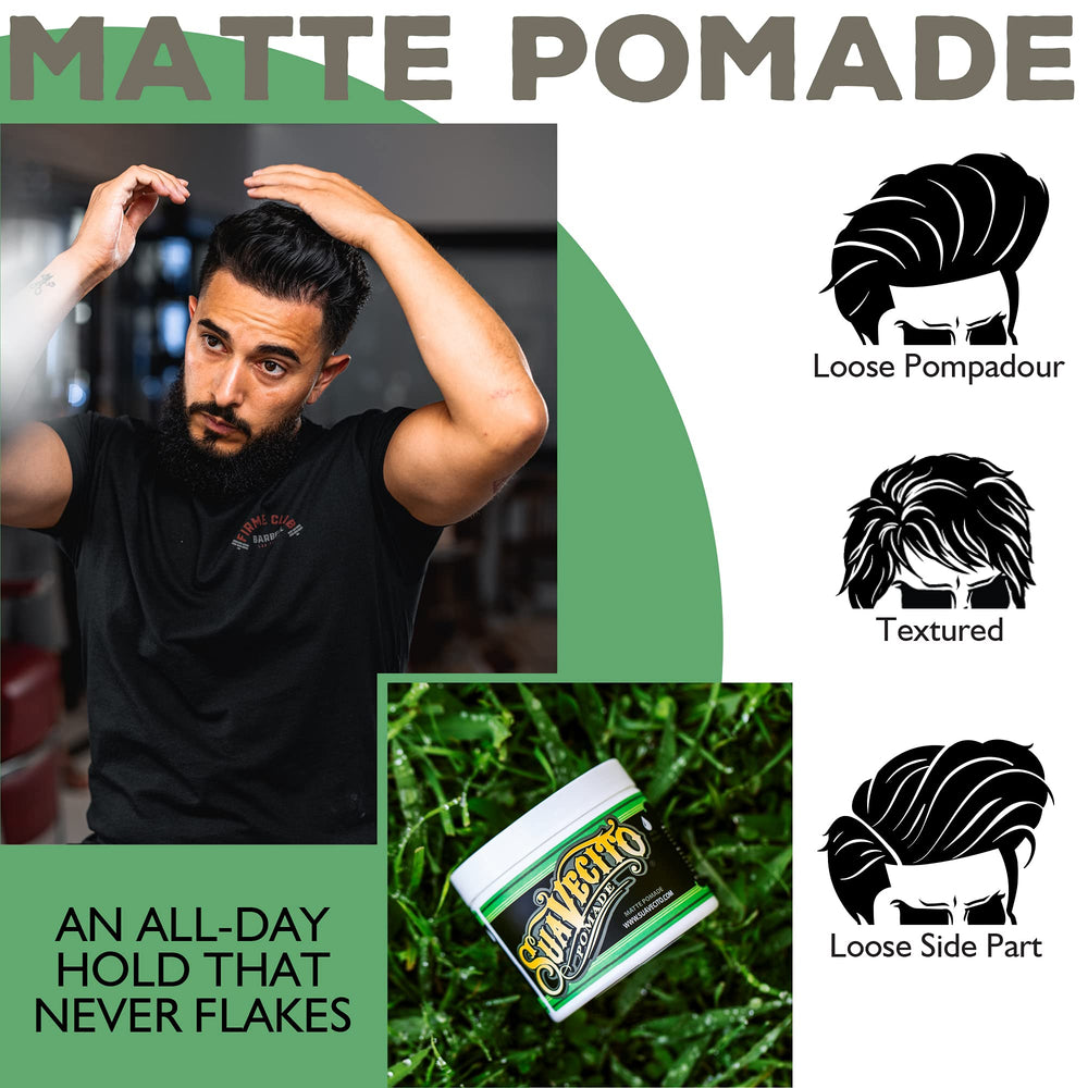 Suavecito matte pomade in hands being applied for effortless styling control
