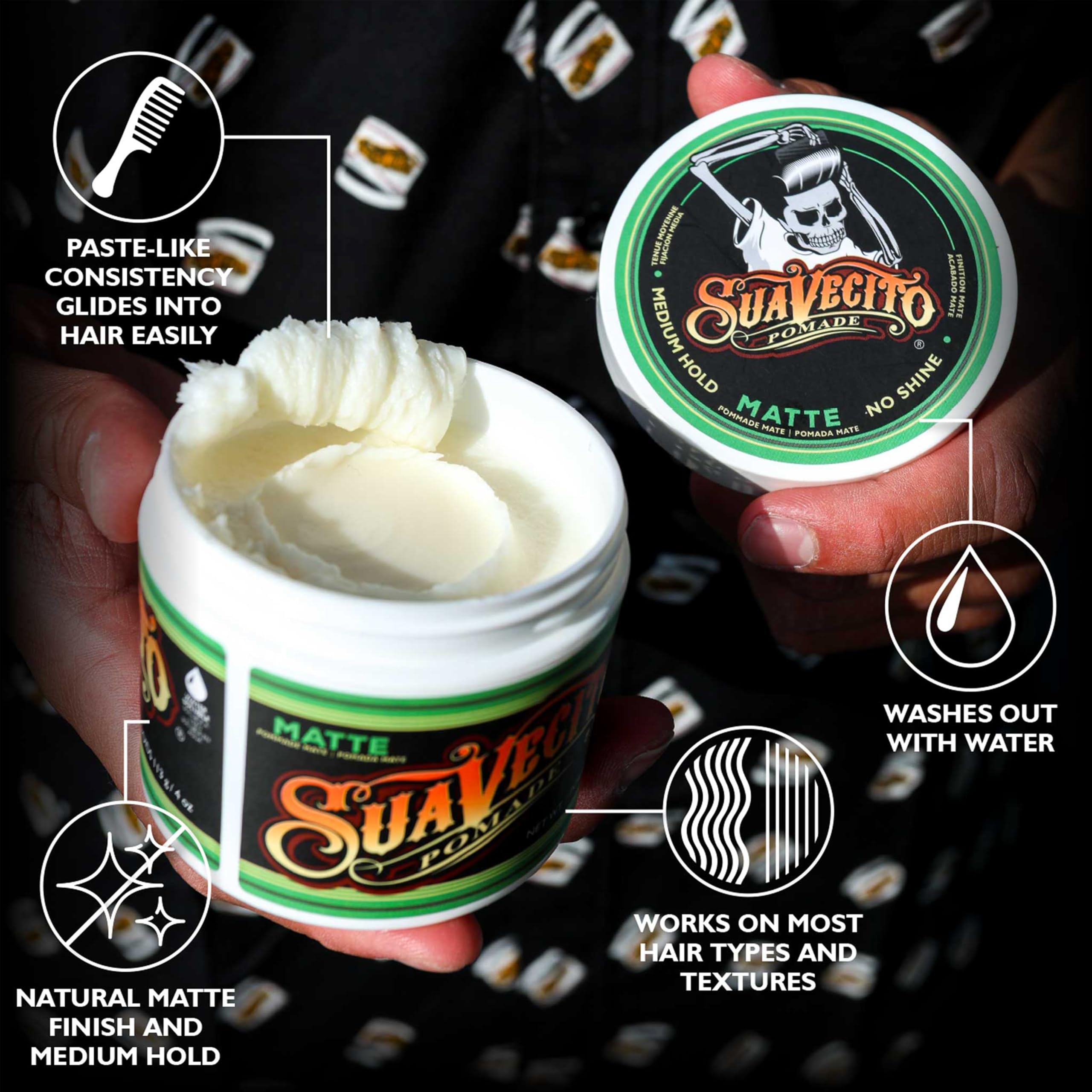 Close-up of Suavecito Matte texture highlighting creamy consistency for even spread