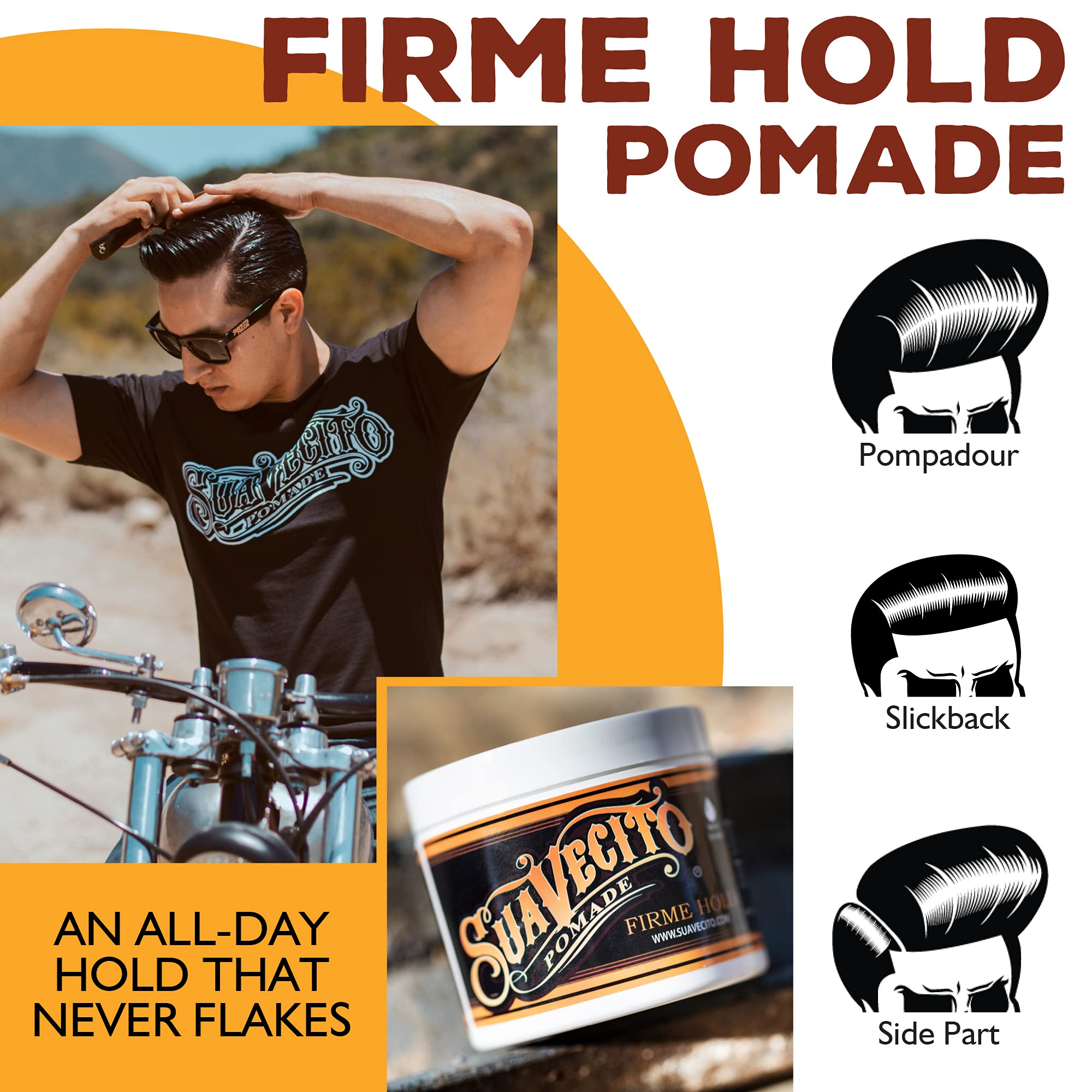 Suavecito Pomade label close-up highlighting ingredients and Made in USA benefit
