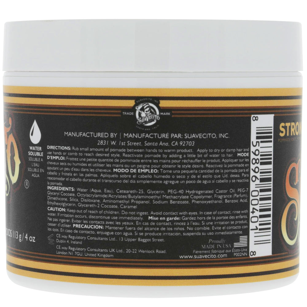 Suavecito Pomade Firme open jar displaying creamy texture for smooth application