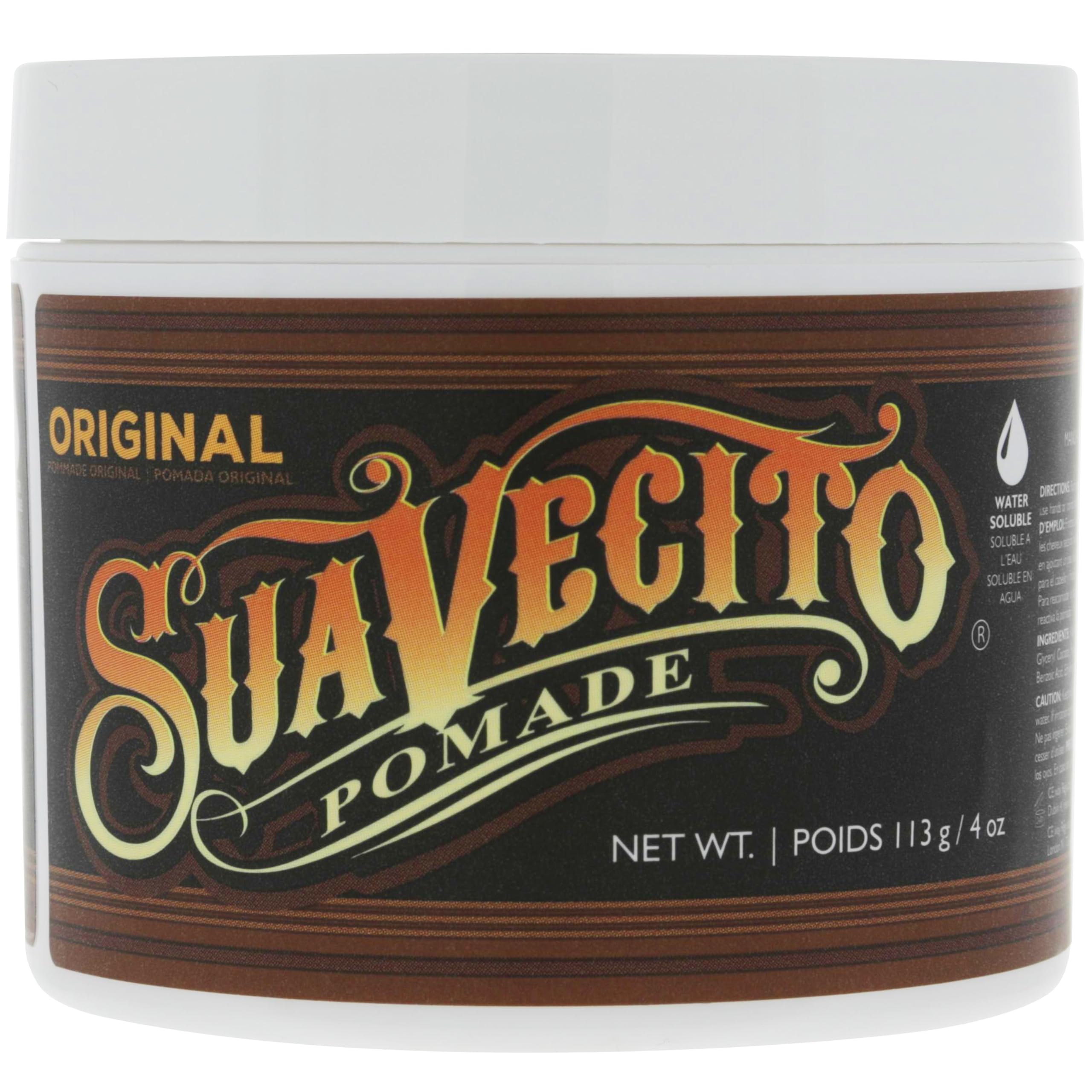 Suavecito Pomade 4 oz jar held in hand to show real size and portability benefit