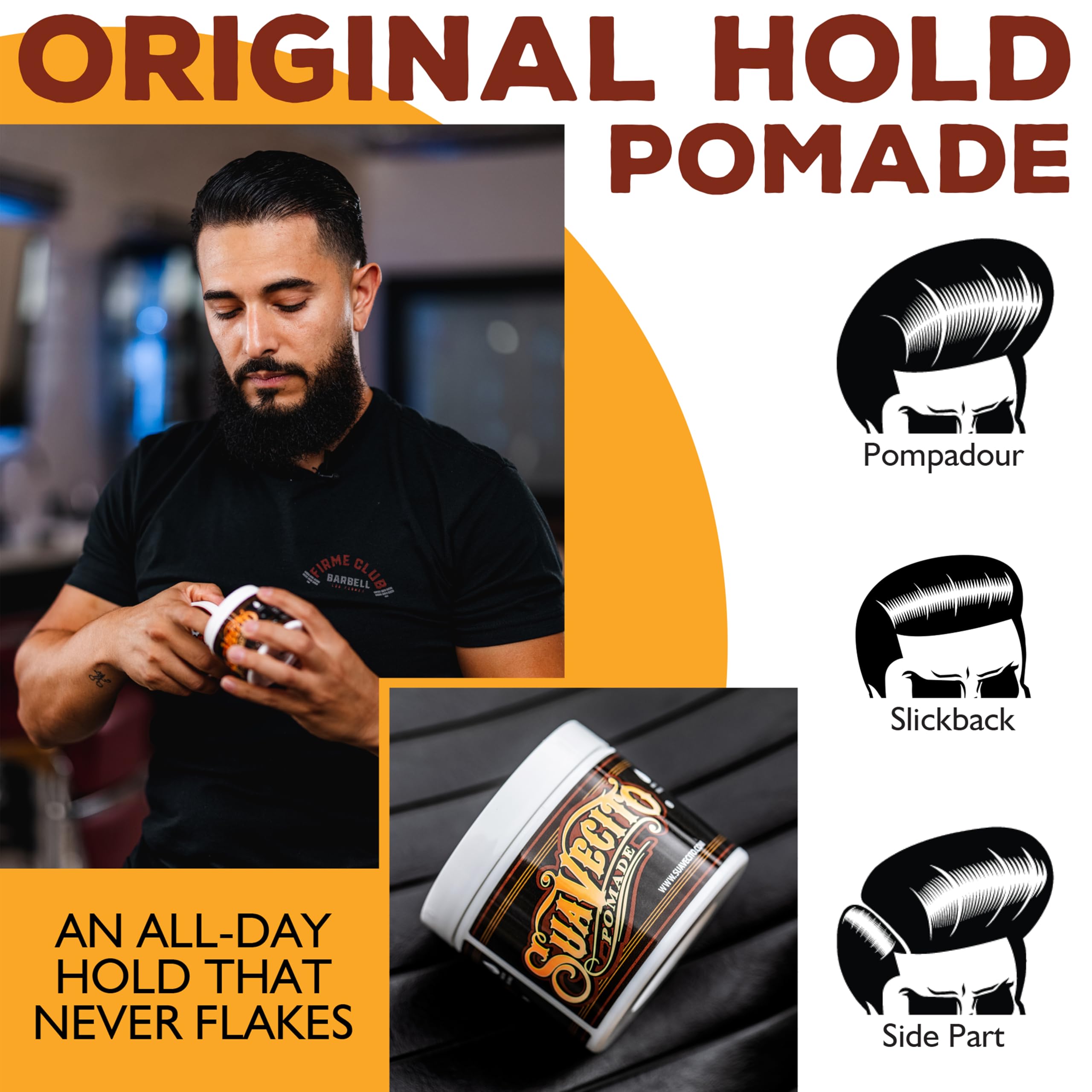 Suavecito Pomade before and after styling pompadour for visible control benefit