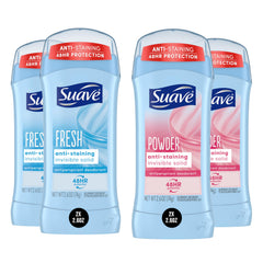 suave+ front packaging showing the powder and fresh four-pack, clear value