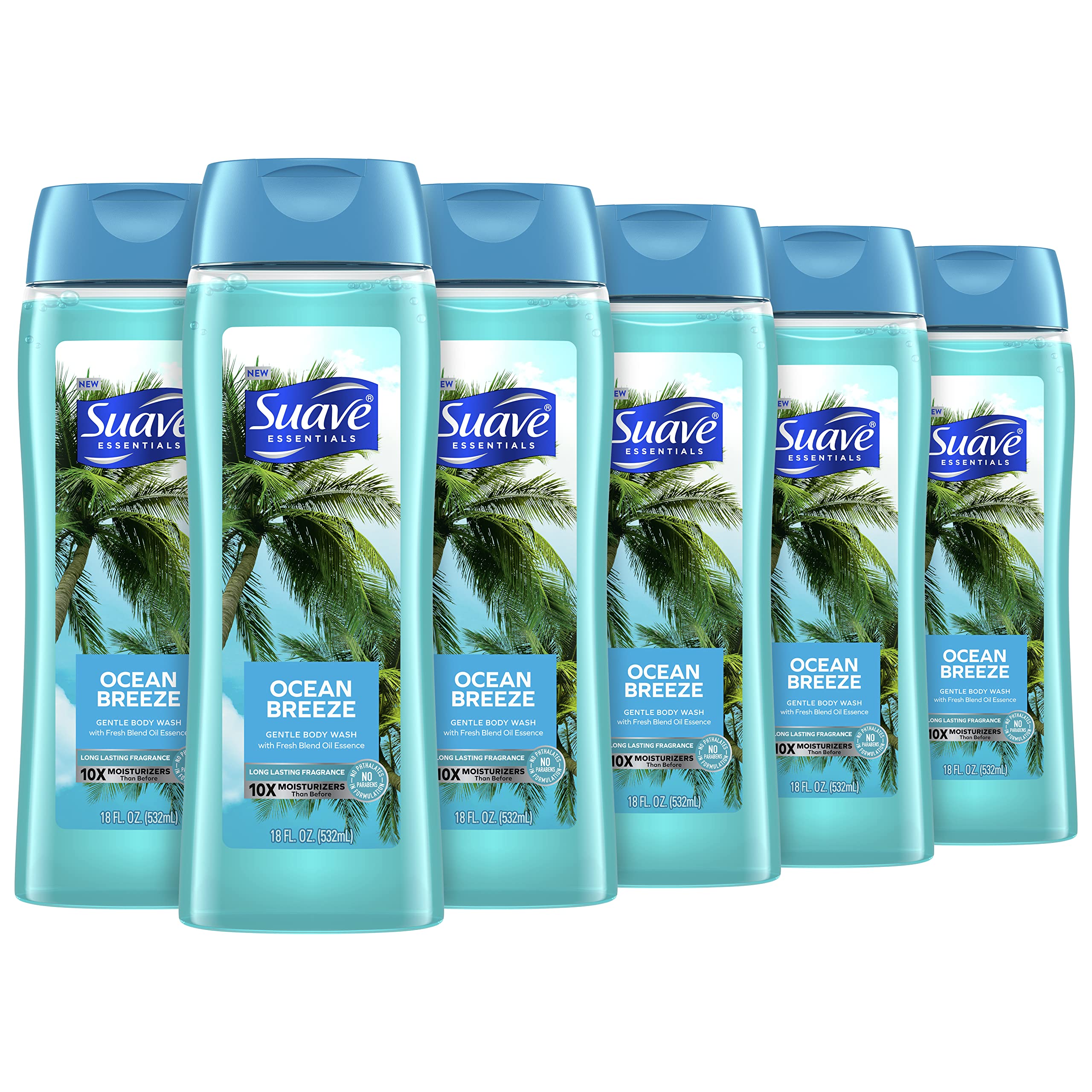 suave+ front packaging showing Ocean Breeze bottle and benefits