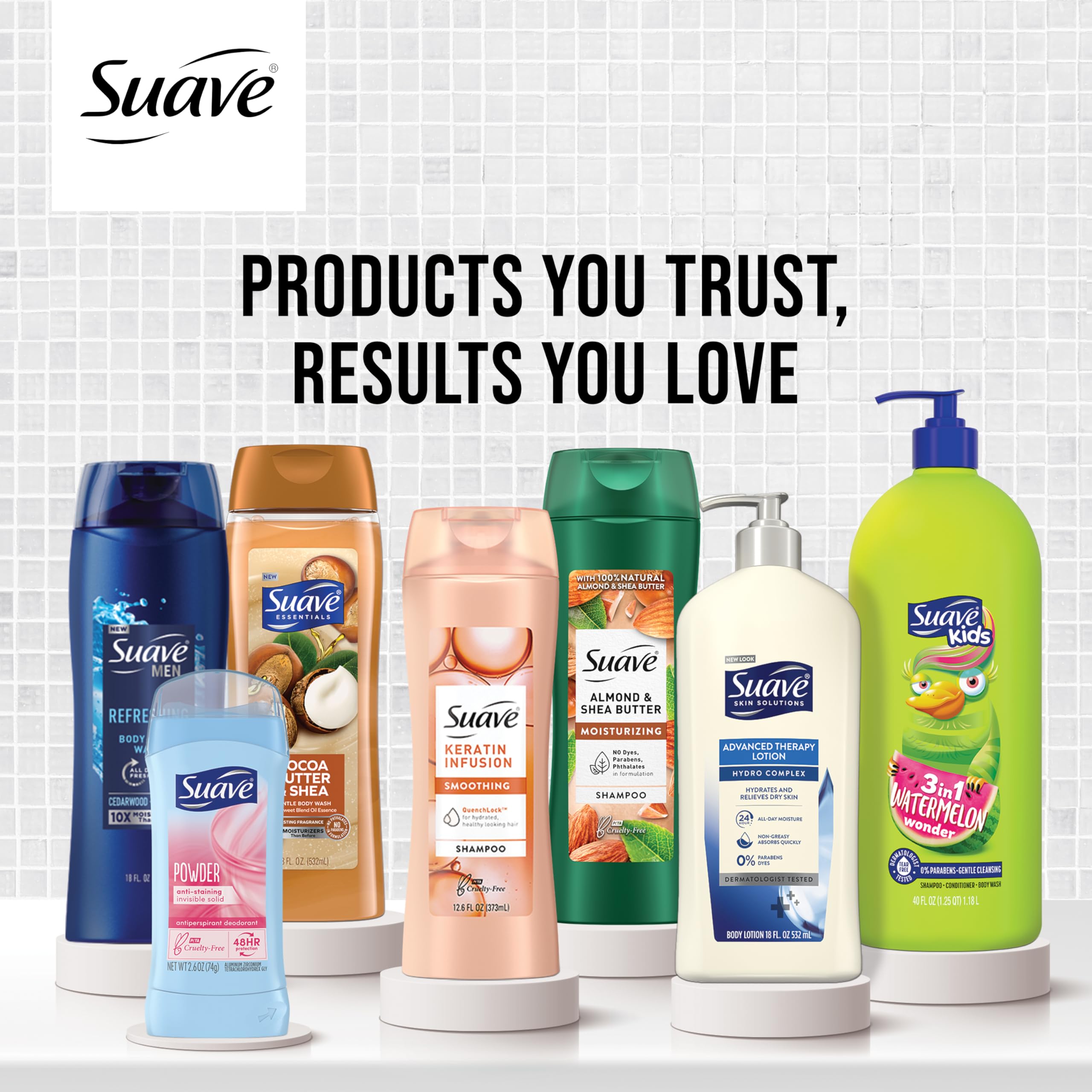 suave+ stick held in hand to display compact 2.6 oz travel-friendly size