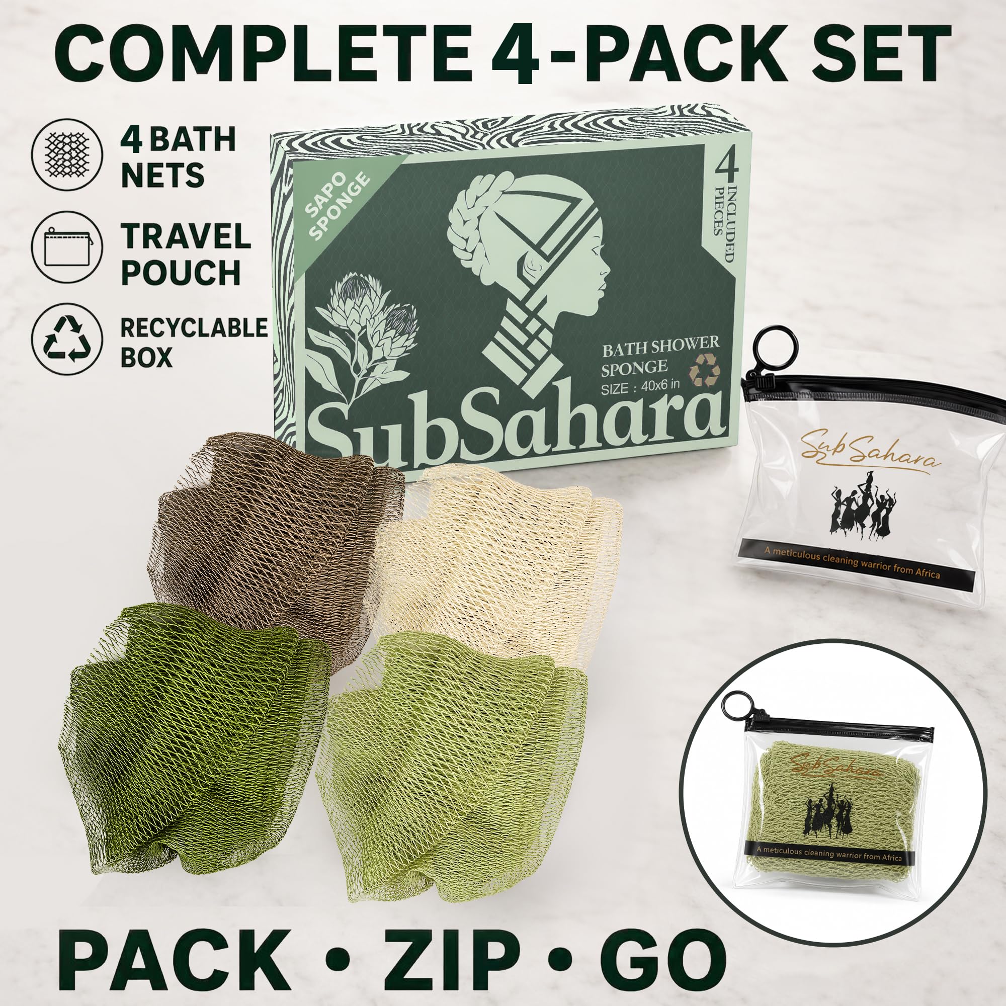 SubSahara reusable travel pouch holding a net for compact travel storage
