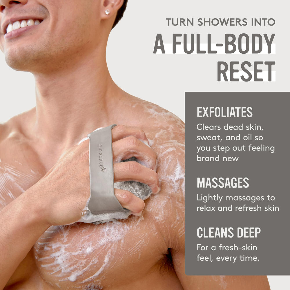 Sud Scrub strap detail with textured surface, secure hold while rinsing
