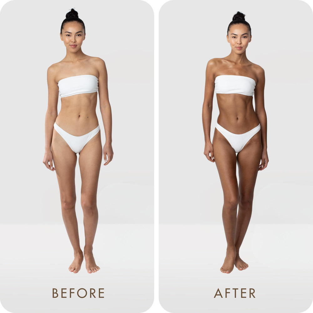 SUGARED + BRONZED forearm before and after, visible natural bronzed result and even tone