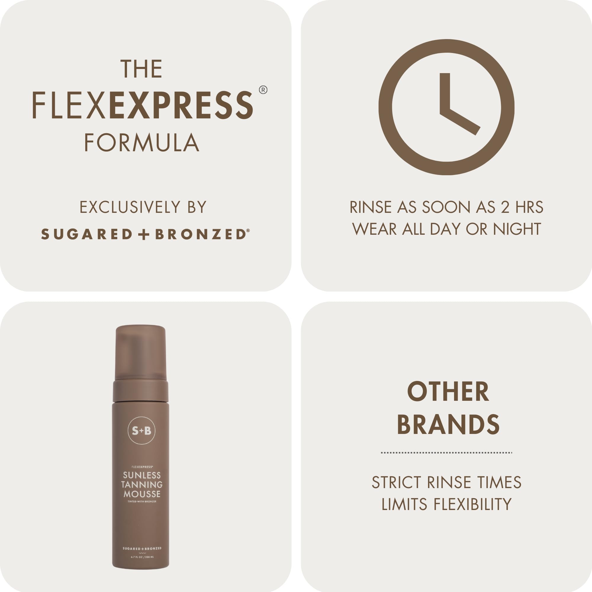 SUGARED + BRONZED bottle next to hand for scale, compact 6 fl oz size for trips