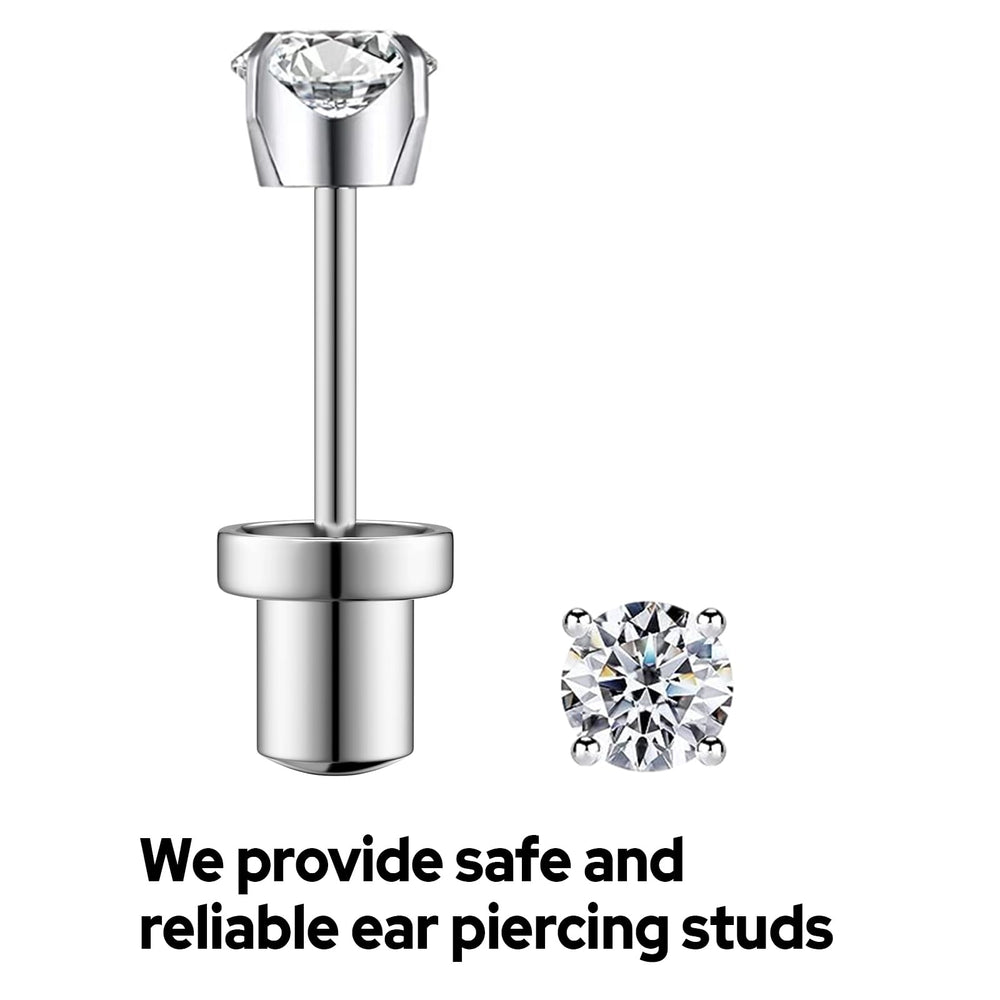SugarTang lifestyle image of ear wearing 4mm CZ stud demonstrating finished look and wearable comfort benefit