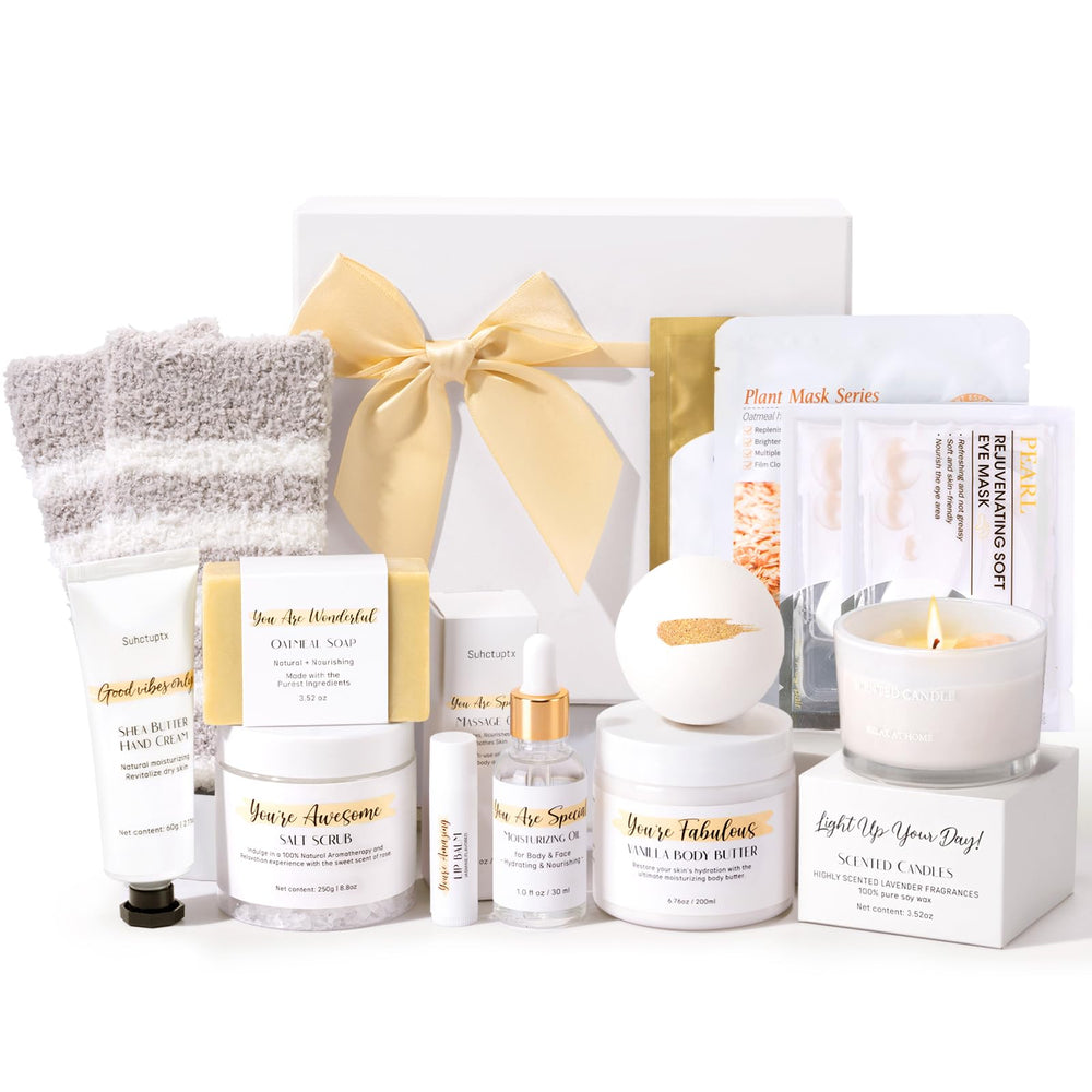 Suhctuptx front packaging showing complete spa gift set and elegant presentation