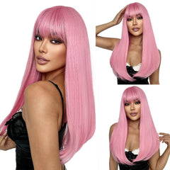 SUKRI pink wig front view showing smooth straight hair and natural appearance