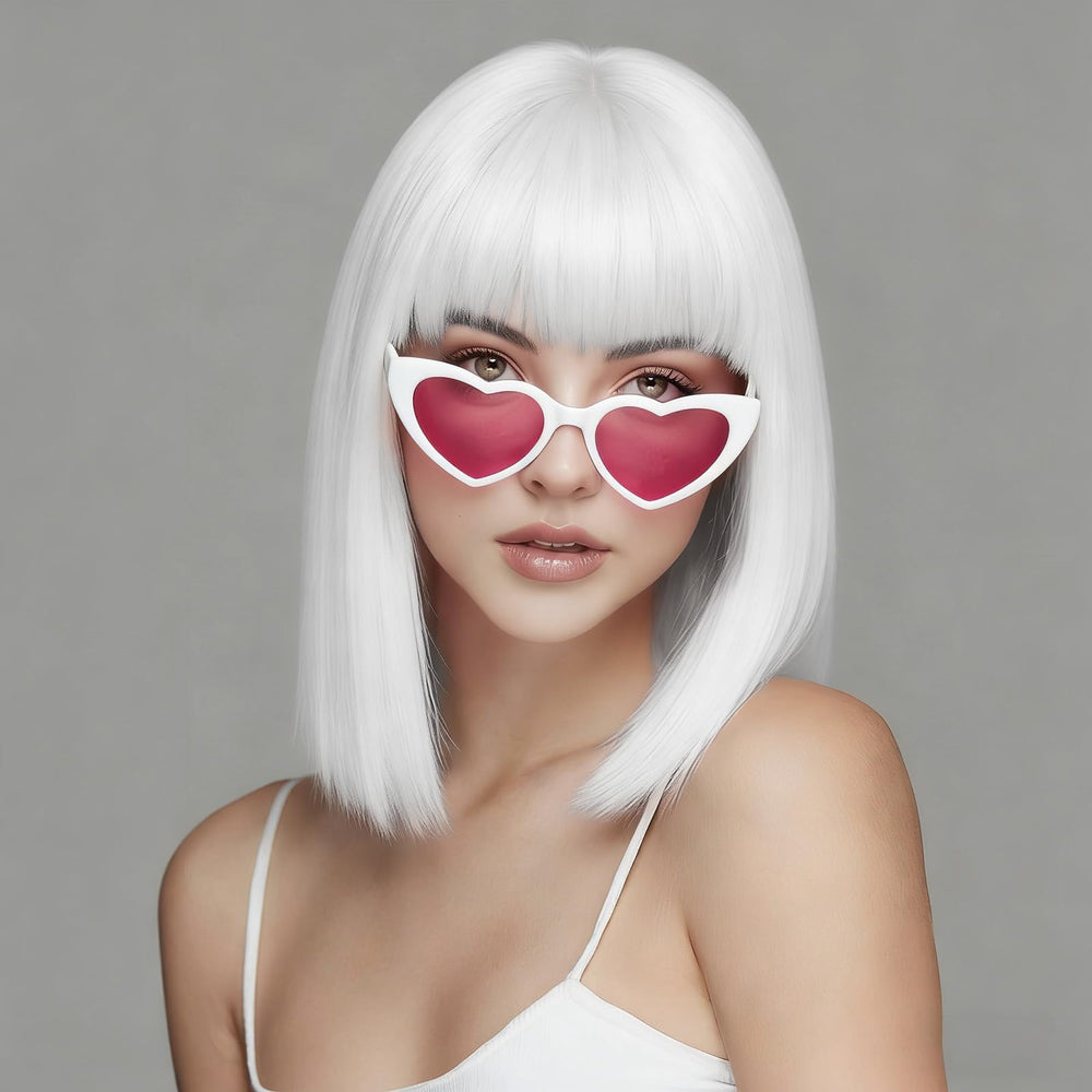 SUKRI front view white bob wig showcasing natural-looking style and instant confidence