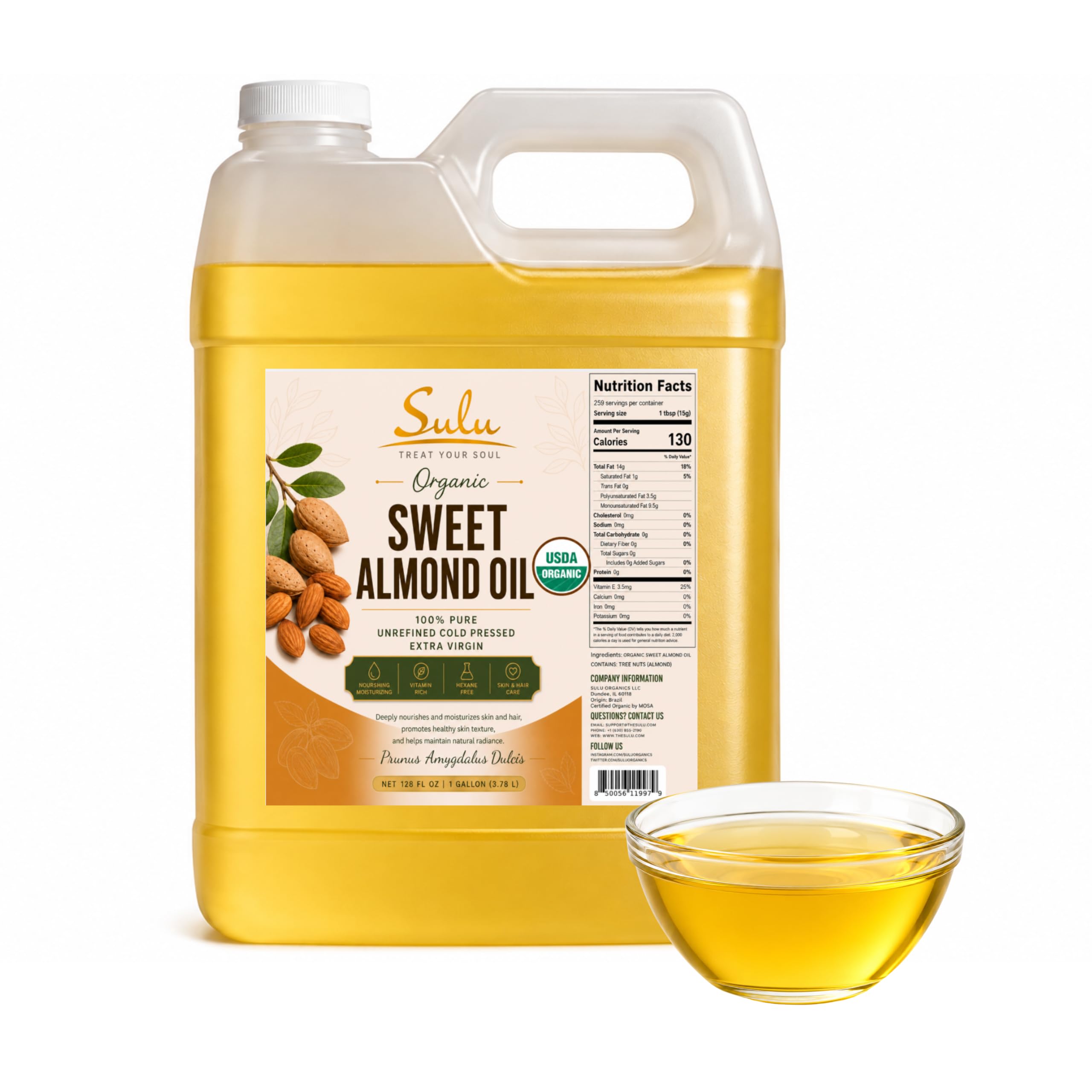 SULU ORGANICS gallon bottle front label showing product clarity and organic quality