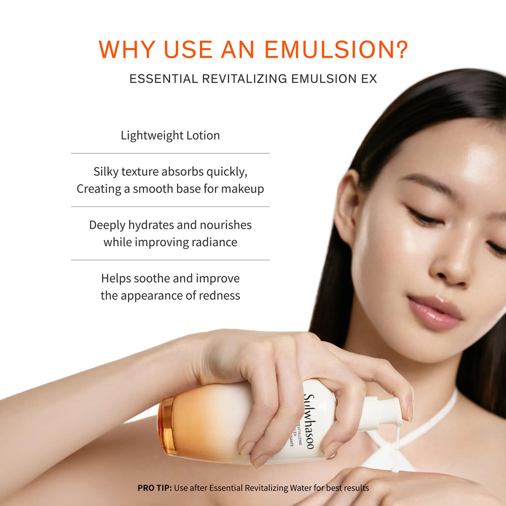 Sulwhasoo emulsion staged on bathroom shelf suggesting daily routine convenience