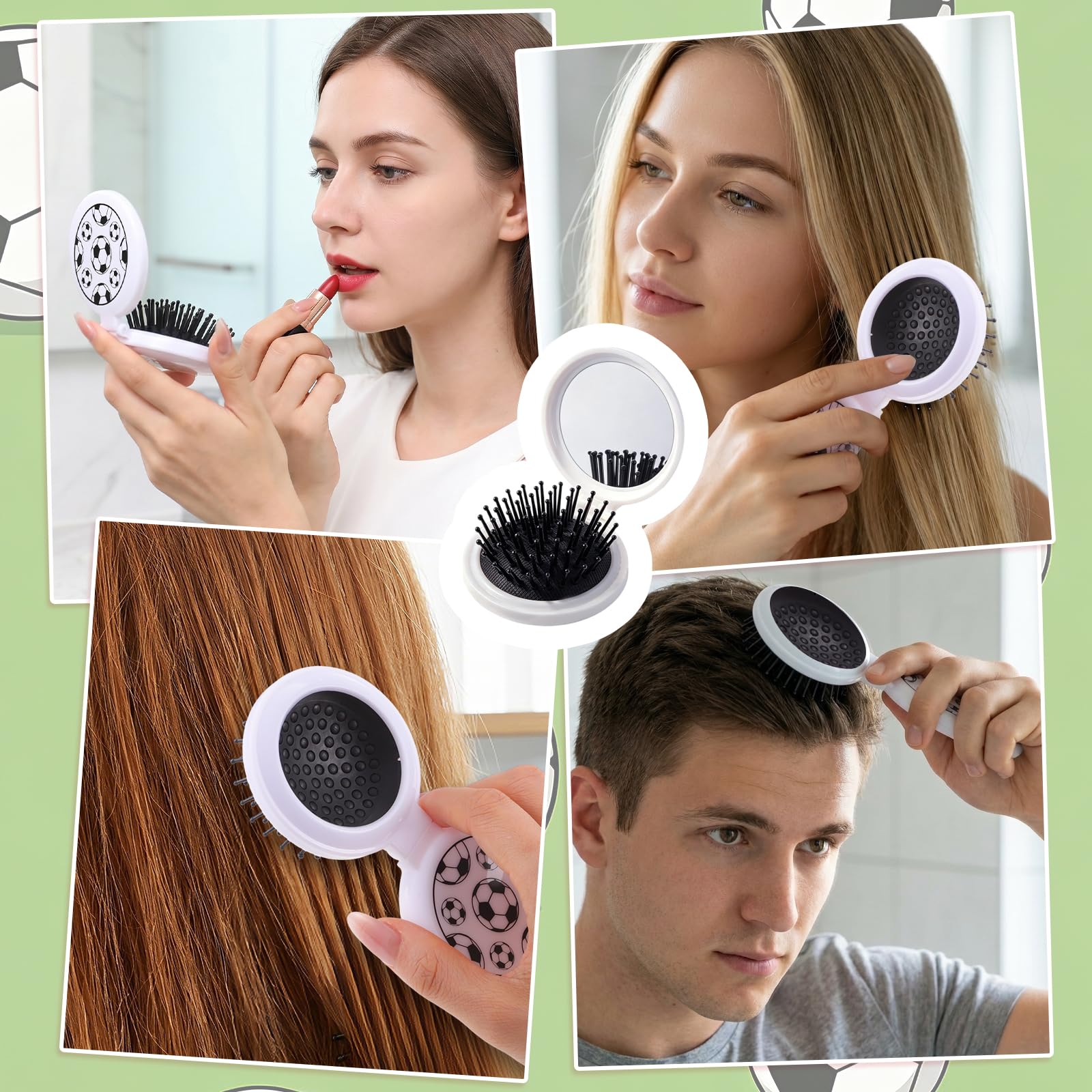 SUMAJU mini brush on a sideline bag at soccer field, perfect for quick touch-ups