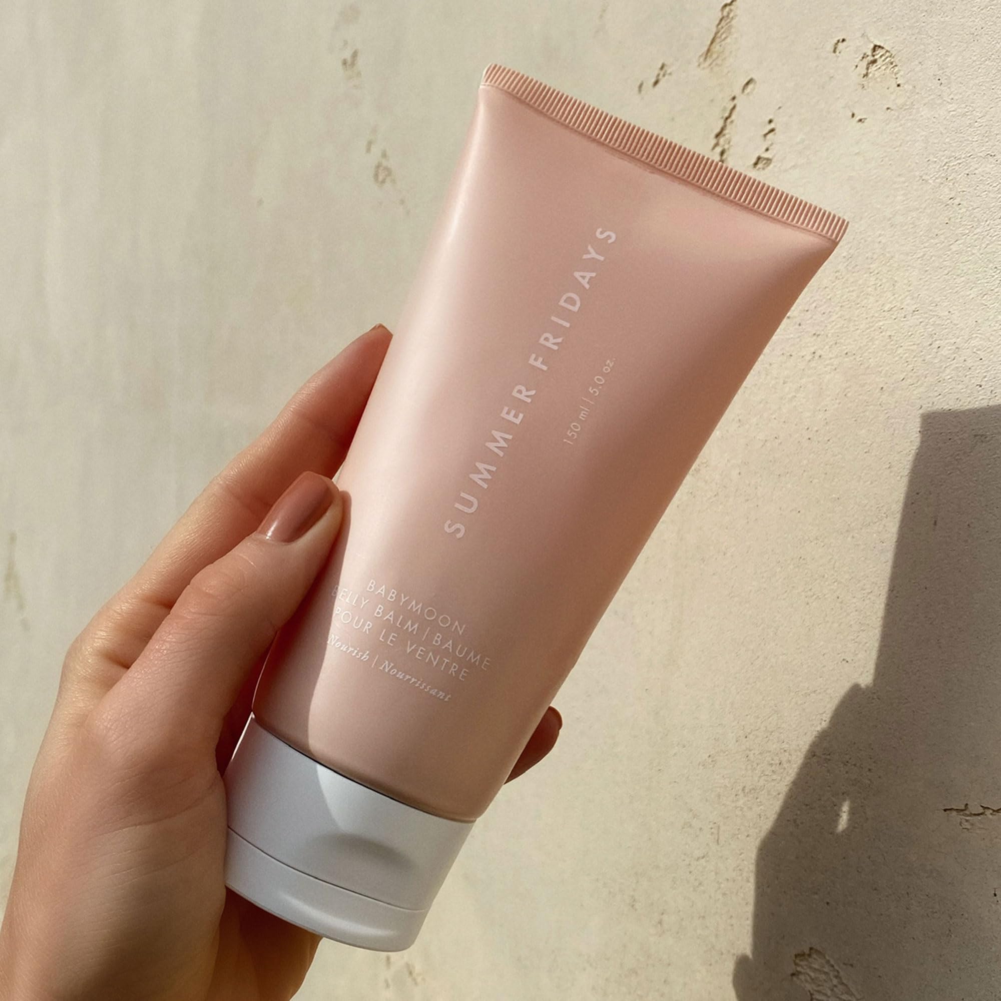 Summer Fridays belly balm spread on skin showing rich, non-greasy moisturizing finish