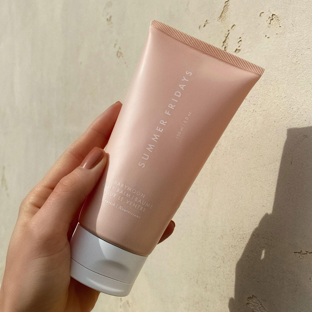 Summer Fridays belly balm spread on skin showing rich, non-greasy moisturizing finish