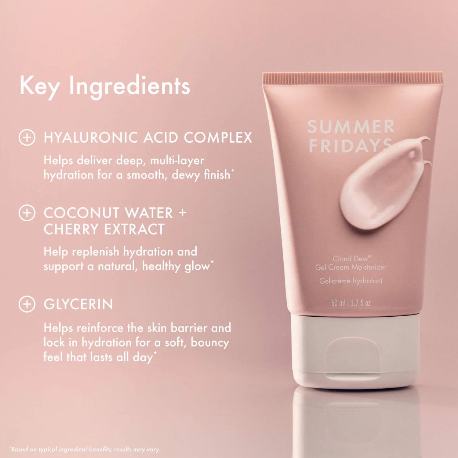 Summer Fridays cream on fingertip demonstrating lightweight spreadability and absorption benefit