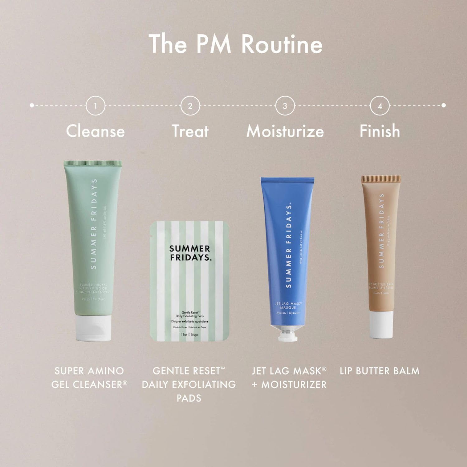 Summer Fridays ingredients label close-up highlighting acids and soothing botanicals
