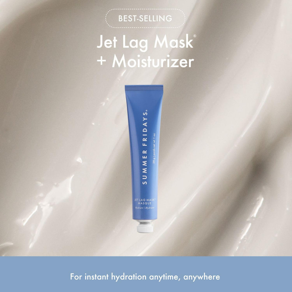 Summer Fridays travel-size Jet Lag Mask tube highlighting portable hydration