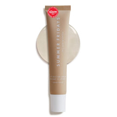 Summer Fridays open balm showing sheer-tinted vanilla and glossy finish benefit