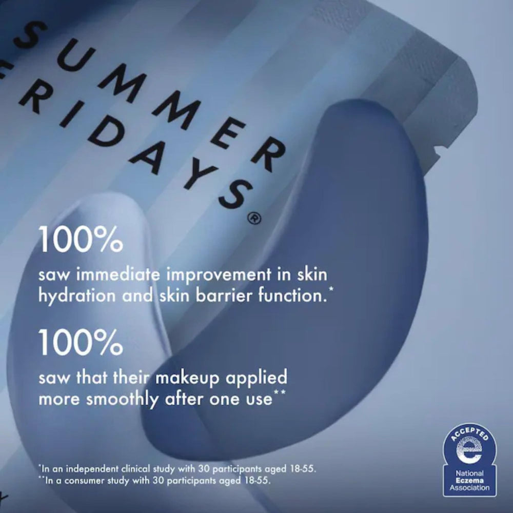 Summer Fridays patches applied under eye demonstrating easy use