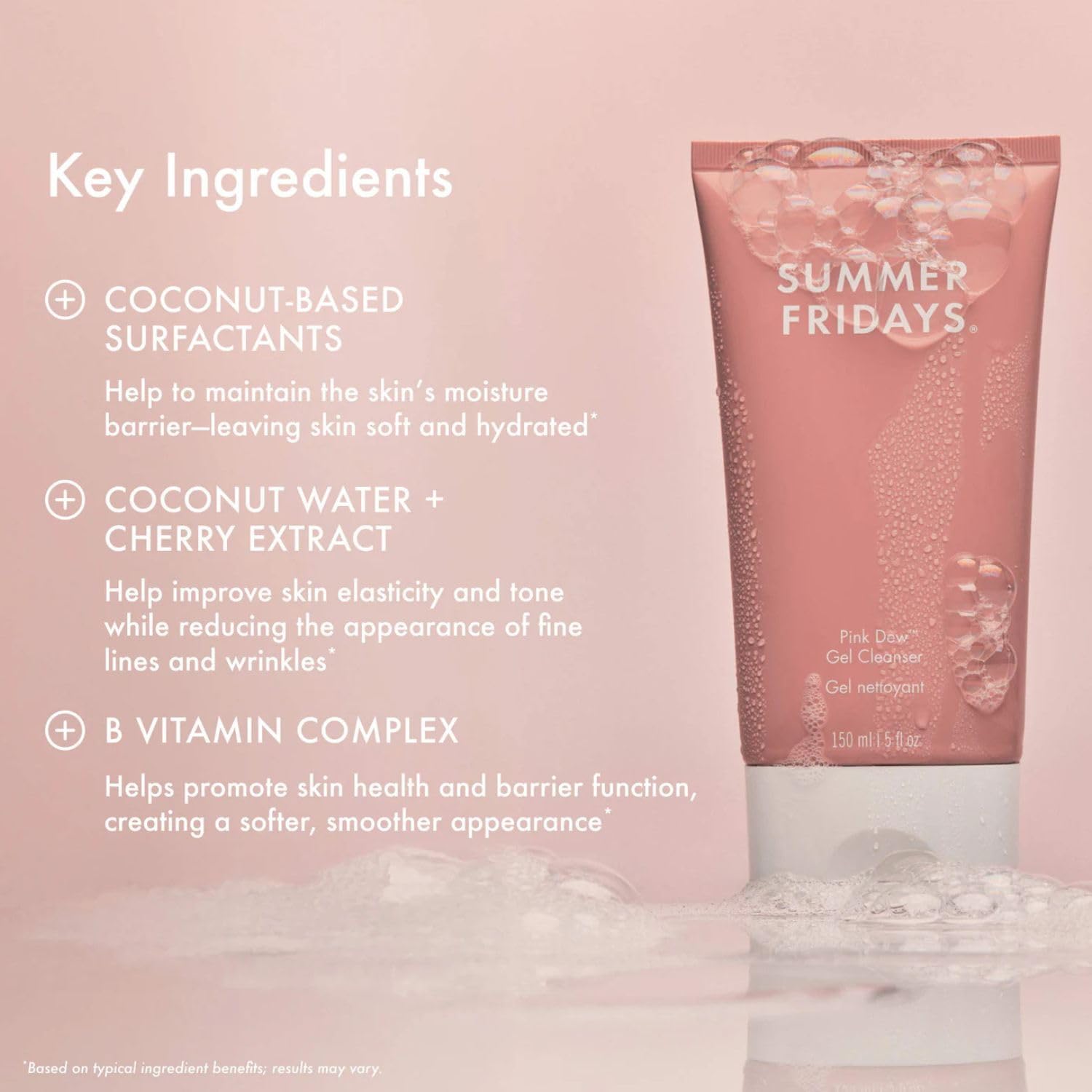 Summer Fridays pumped foam on hand demonstrating lightweight lather and gentle cleanse