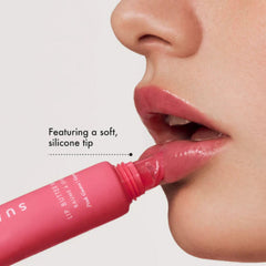 Summer Fridays Poppy texture swatch revealing sheer tint and glossy finish benefit