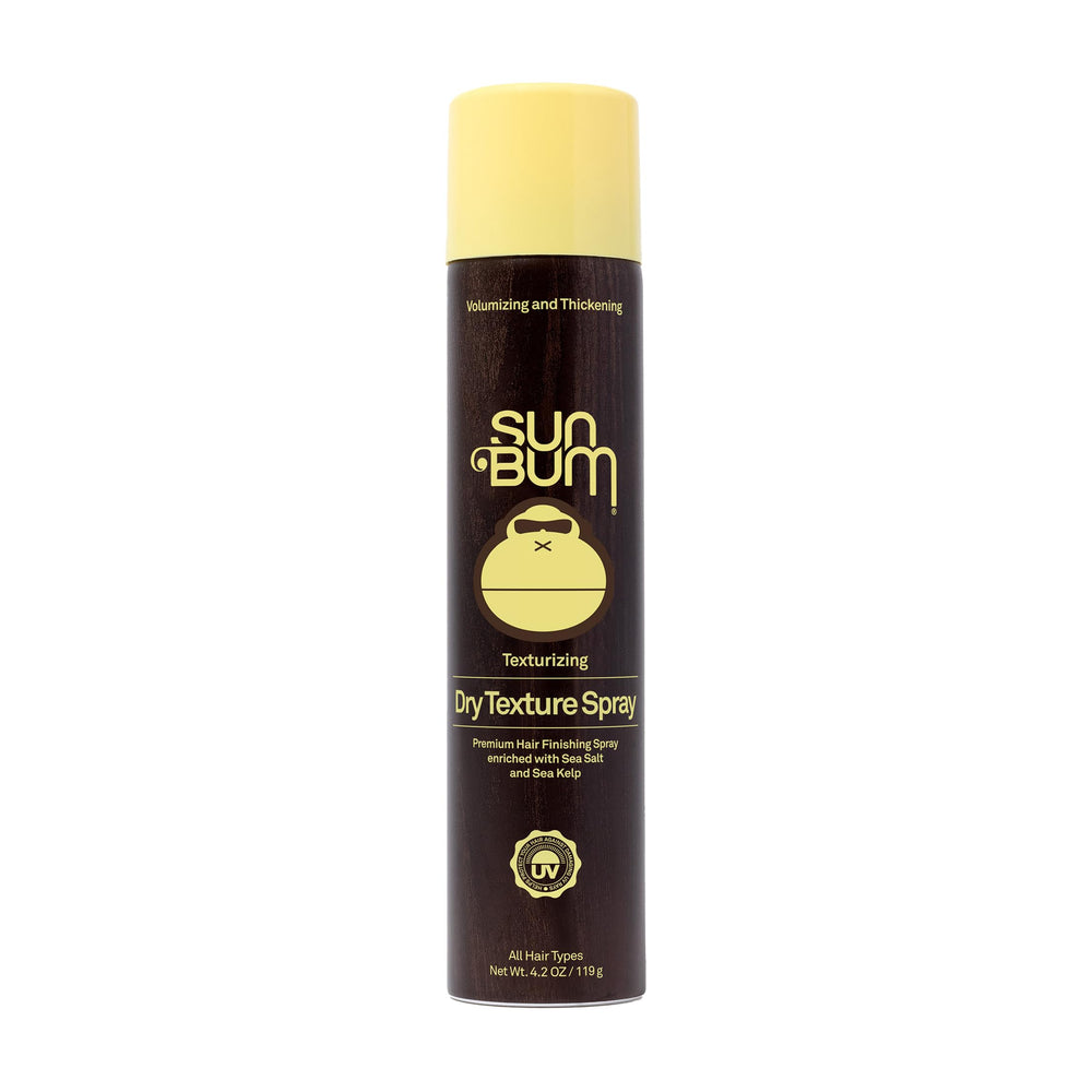 Sun Bum dry texture spray front packaging shows matte bottle and label for easy ID