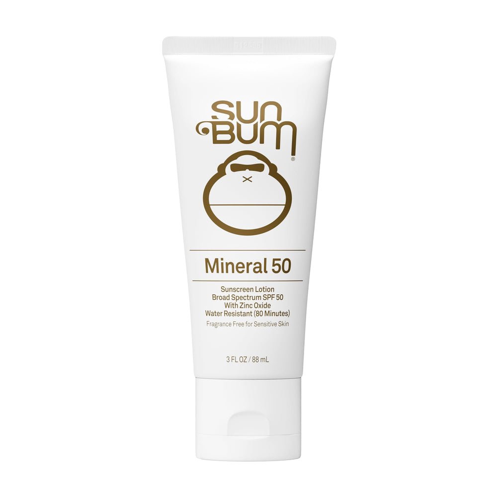Sun Bum front packaging showing travel-size SPF 50 bottle and clear labeling benefit