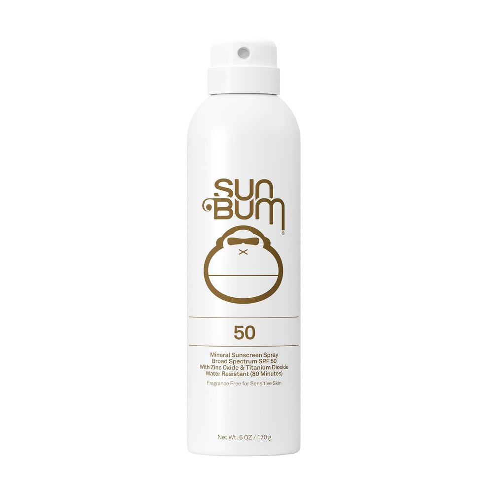 Sun Bum mineral spray front packaging showing SPF 50 protection and portability