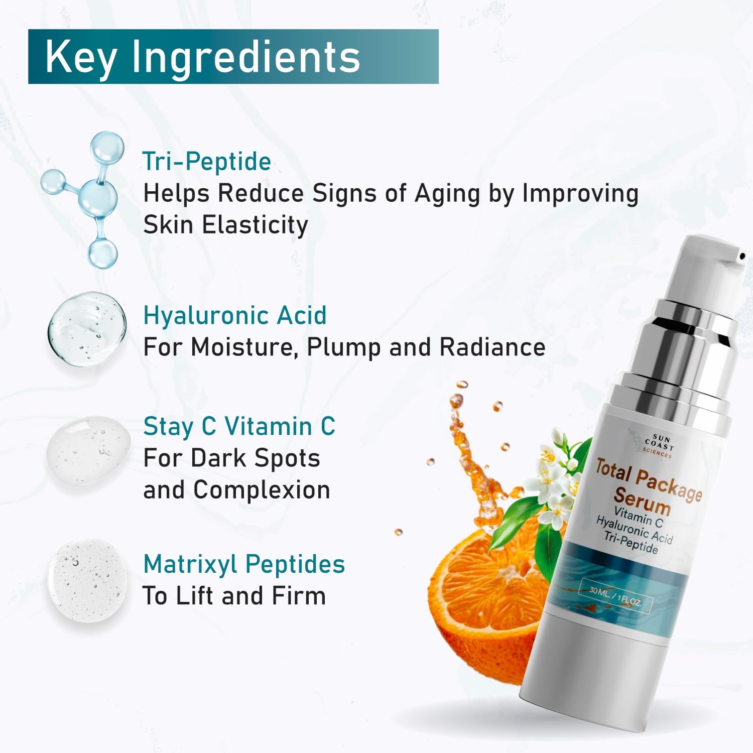 Sun Coast Sciences vitamin C ingredient visual emphasizing brighter skin benefit