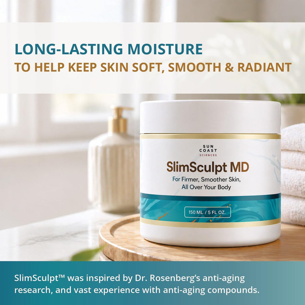 SUN COAST SCIENCES application on thigh to smooth crepey appearance