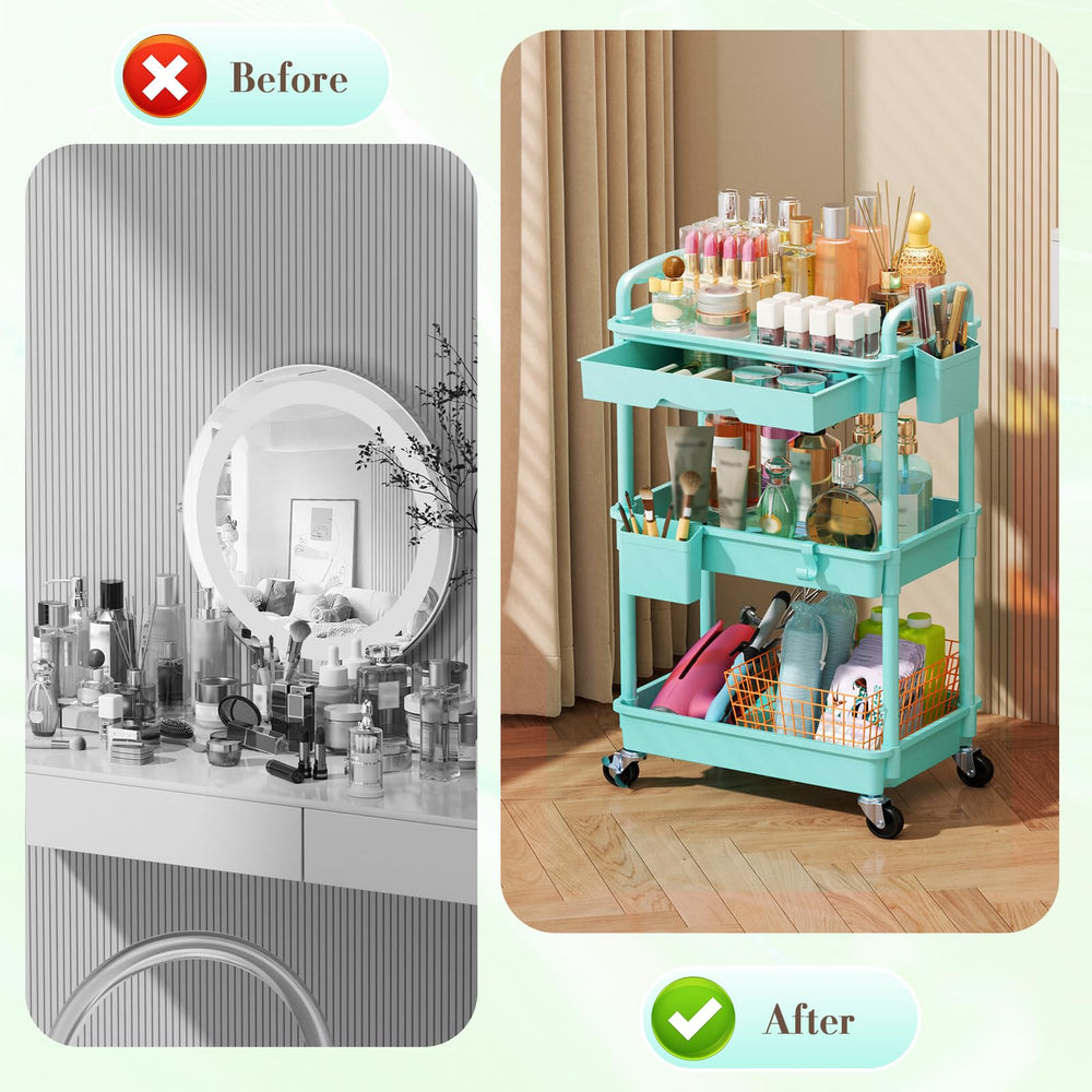SUNALLY accessory cup and hooks holding brushes and hair ties for convenience