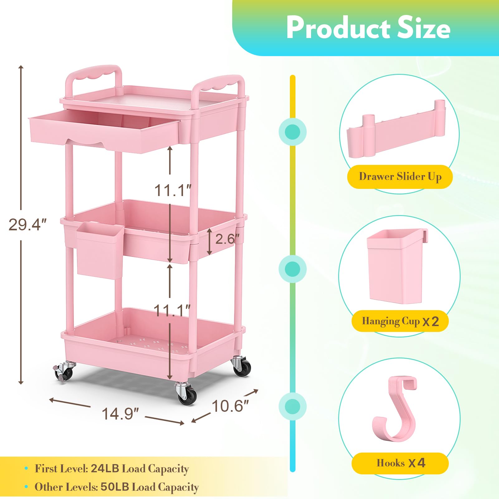SUNALLY close-up of removable drawer demonstrating smooth slide benefit: organizes small cosmetics
