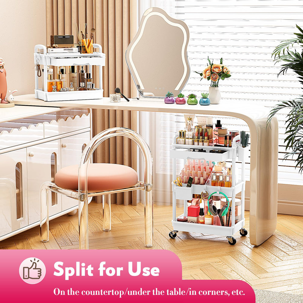 SUNALLY styled on a vanity illustrating tidy organization and improved morning routines