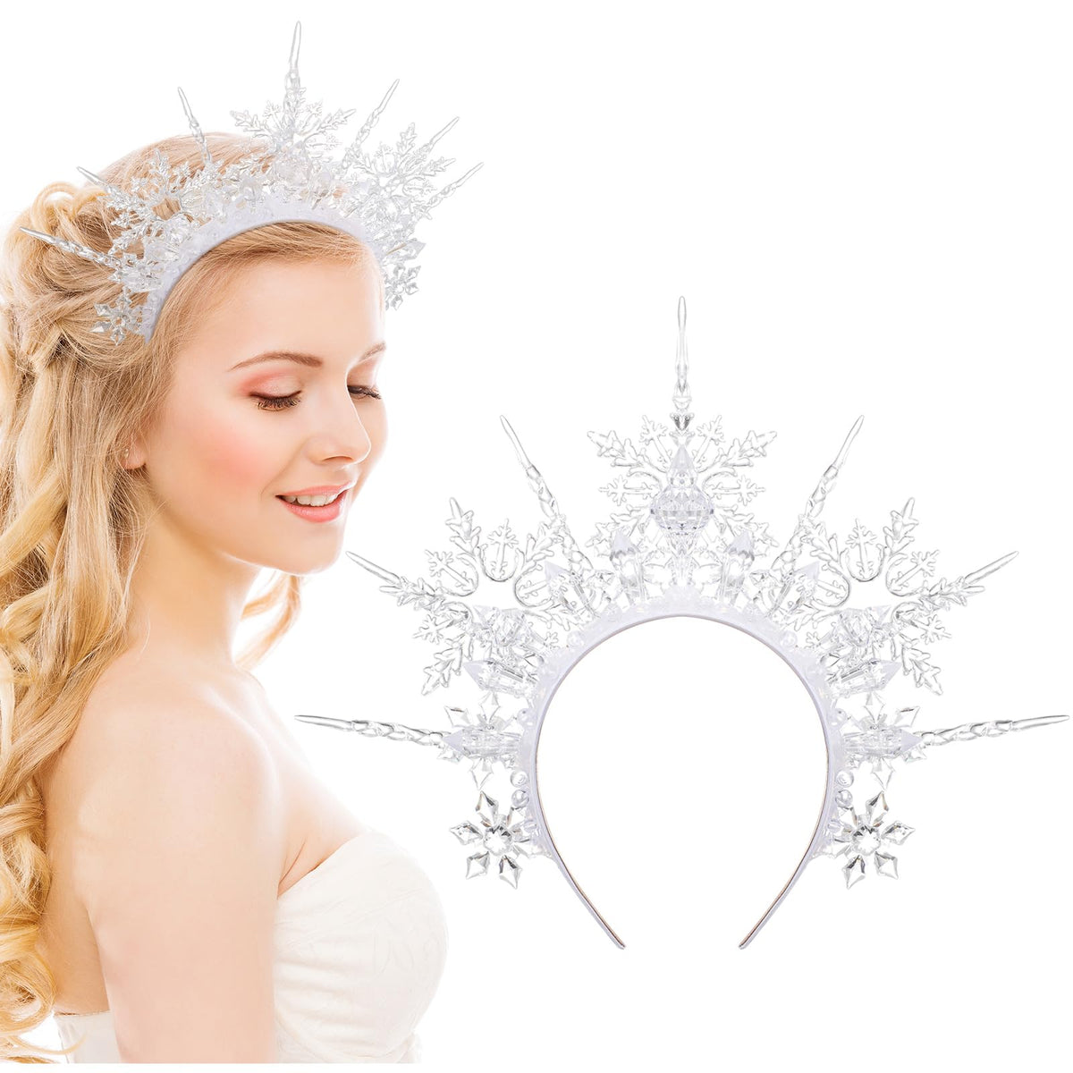 Suncalla front view of snowflake headband showing shimmer and winter elegance