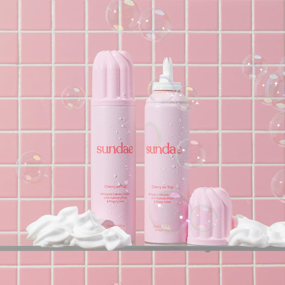 sundae 8.9 fl oz size comparison next to common toiletry for scale and travel convenience