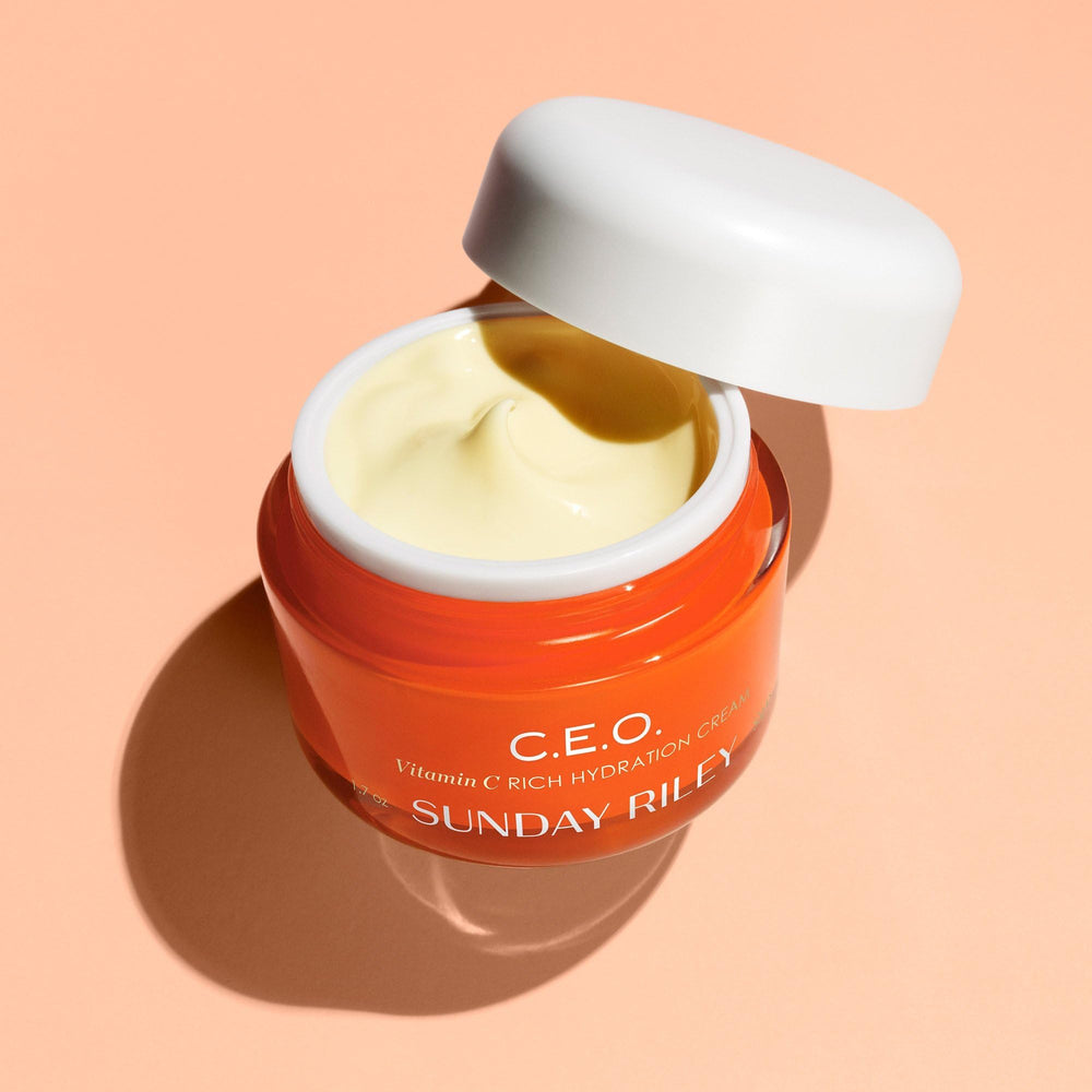 Sunday Riley cream texture close-up showing smooth, hydrating finish
