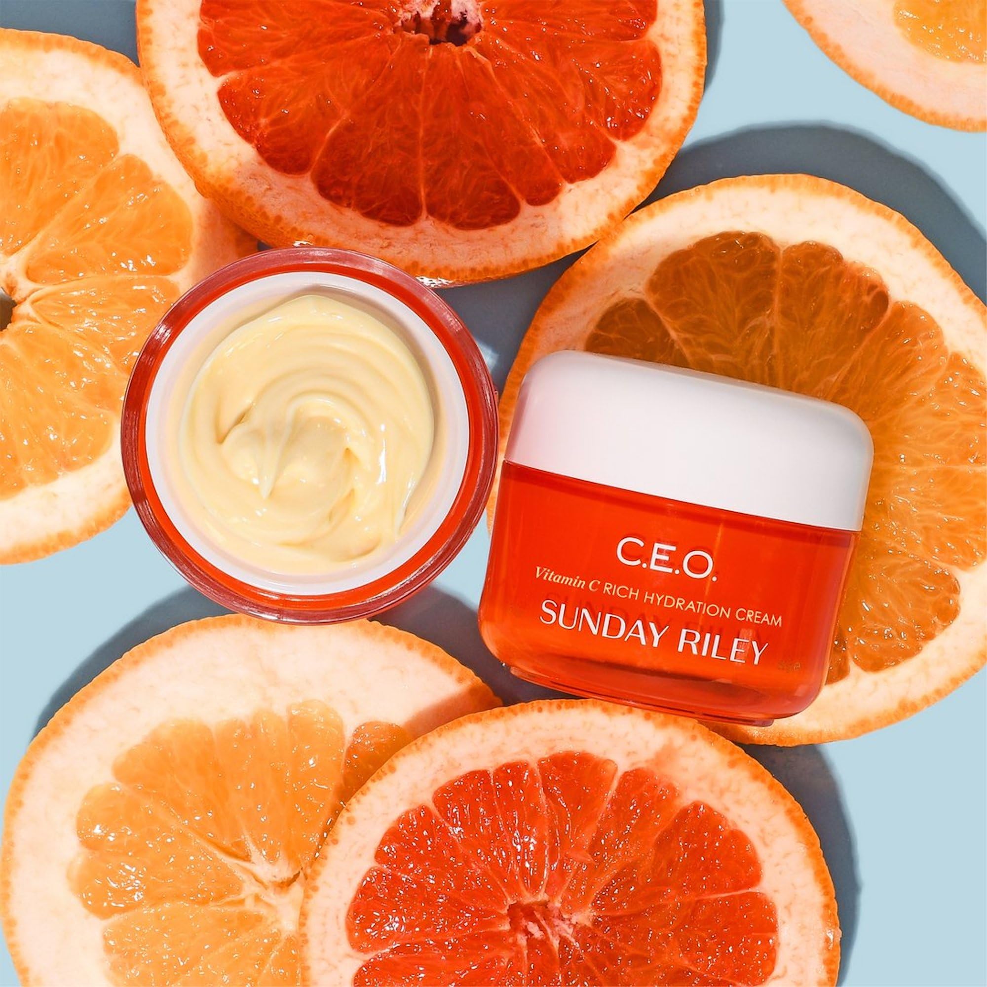 Sunday Riley open jar texture of cream, highlights rich hydration and smooth finish