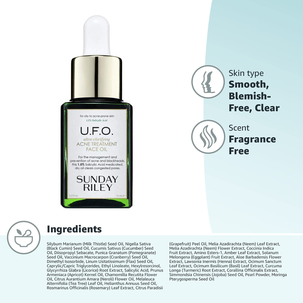 Sunday Riley U.F.O. before and after skin texture comparison demonstrating reduced congestion appearance